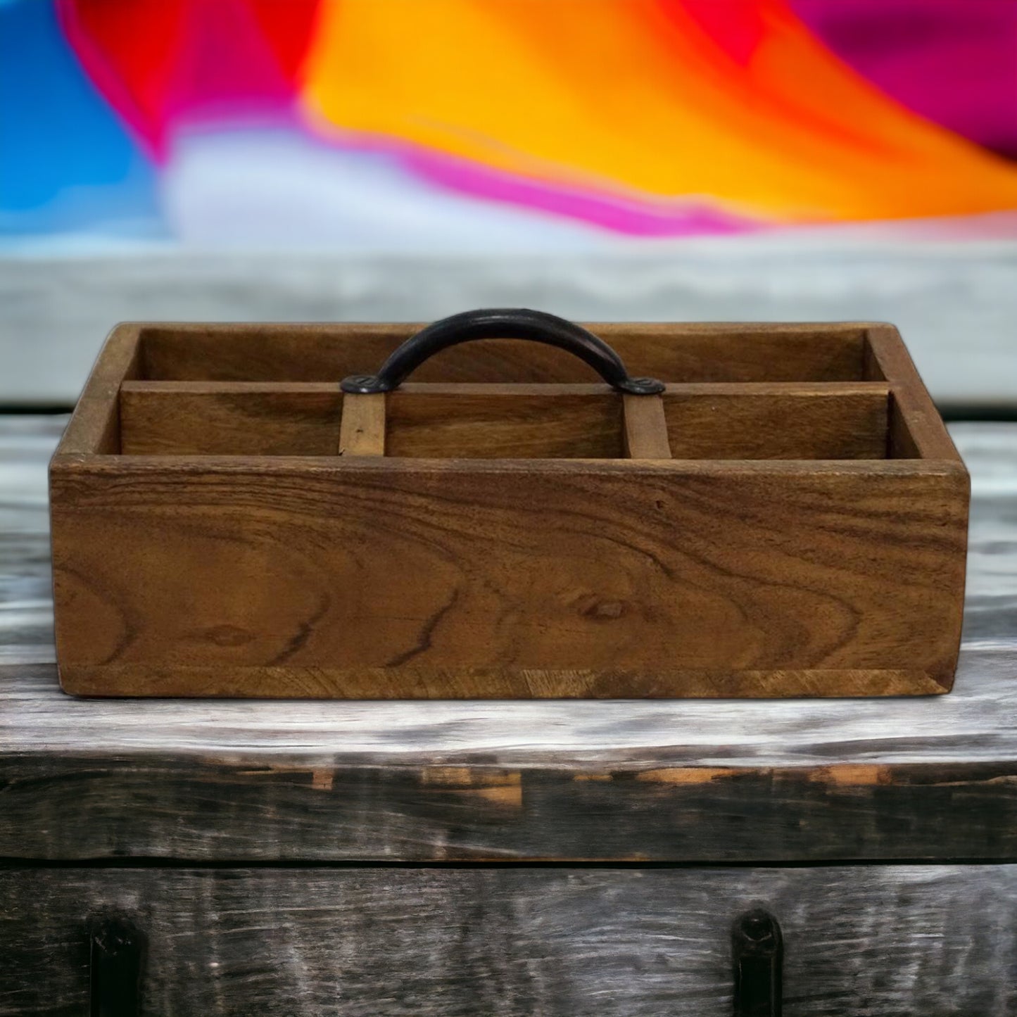 Holzkasten "Kako" mit 4 Aufteilungen 30x20x8 cm - Vintage