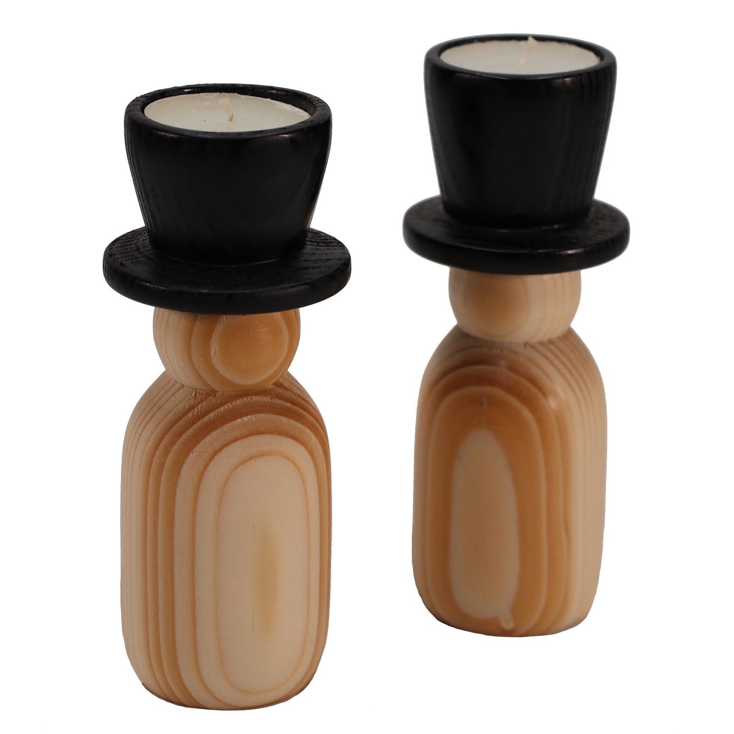 Kerzenhalter "Schornsteinfeger" aus Olivenholz 4er Set - 15 x 6 cm Handmade - Unikat