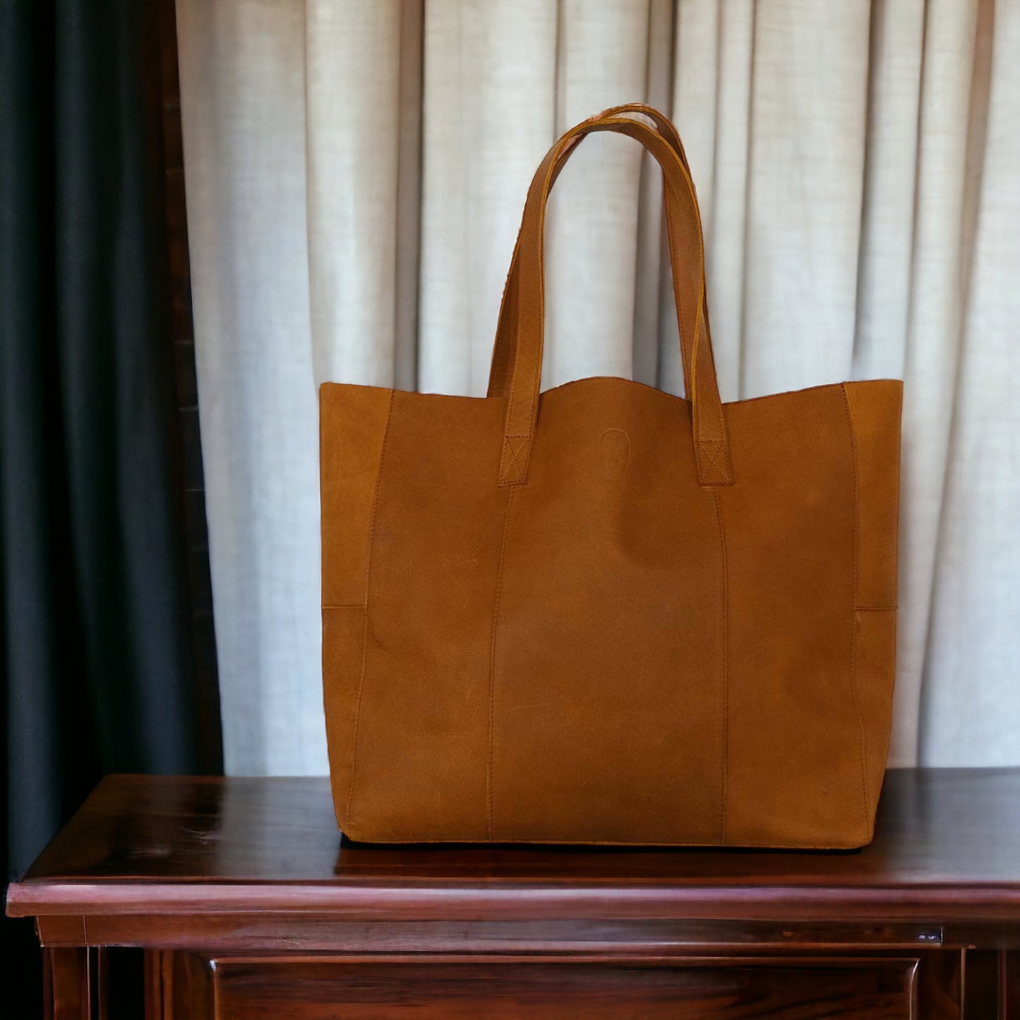 Ledertasche | Shoppen "Renee" aus Büffelleder -braun Naturprodukt - Unikat - 33 x 36 cm