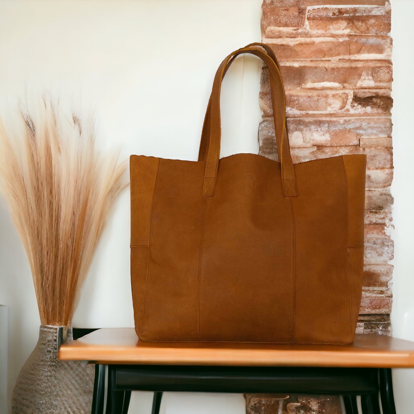 Ledertasche | Shoppen "Renee" aus Büffelleder -braun Naturprodukt - Unikat - 33 x 36 cm