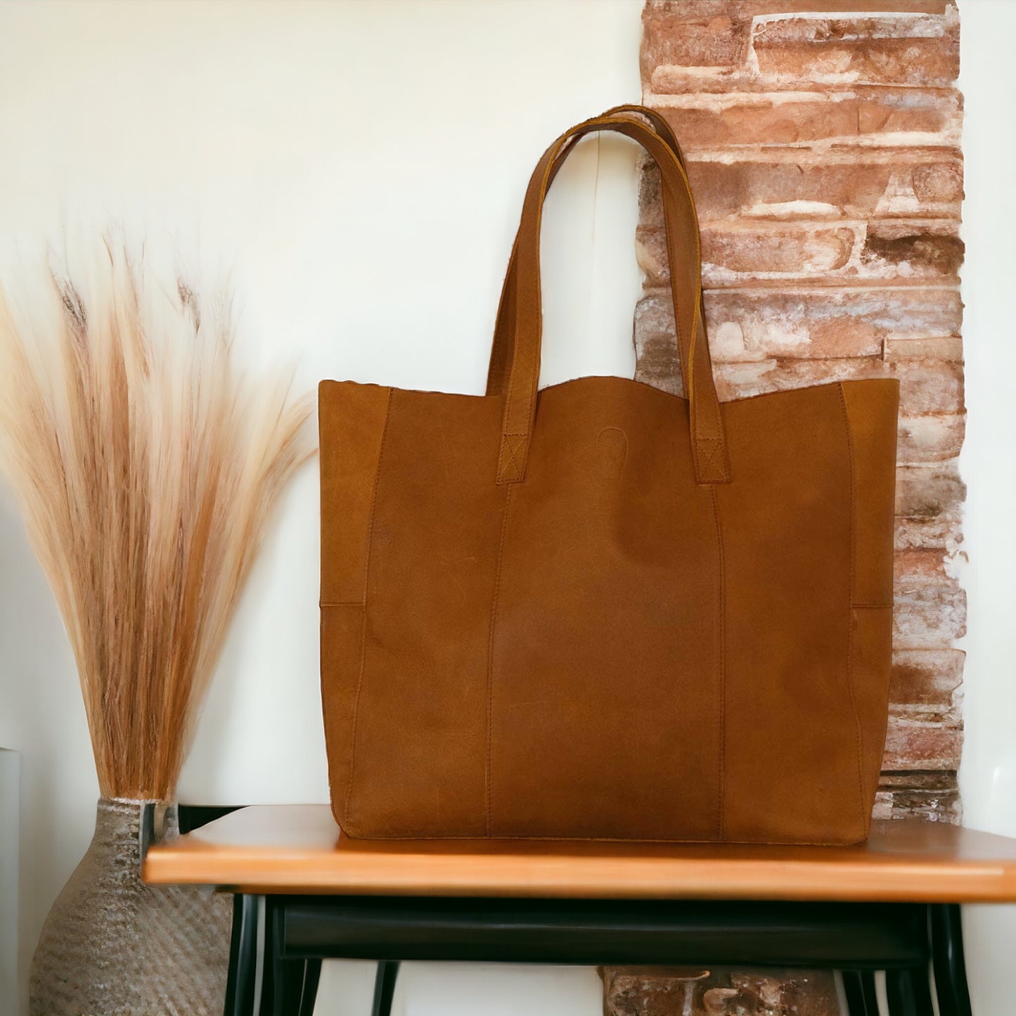 Ledertasche | Shoppen "Renee"  aus Büffelleder -braun Naturprodukt - Unikat - 33 x 36 cm