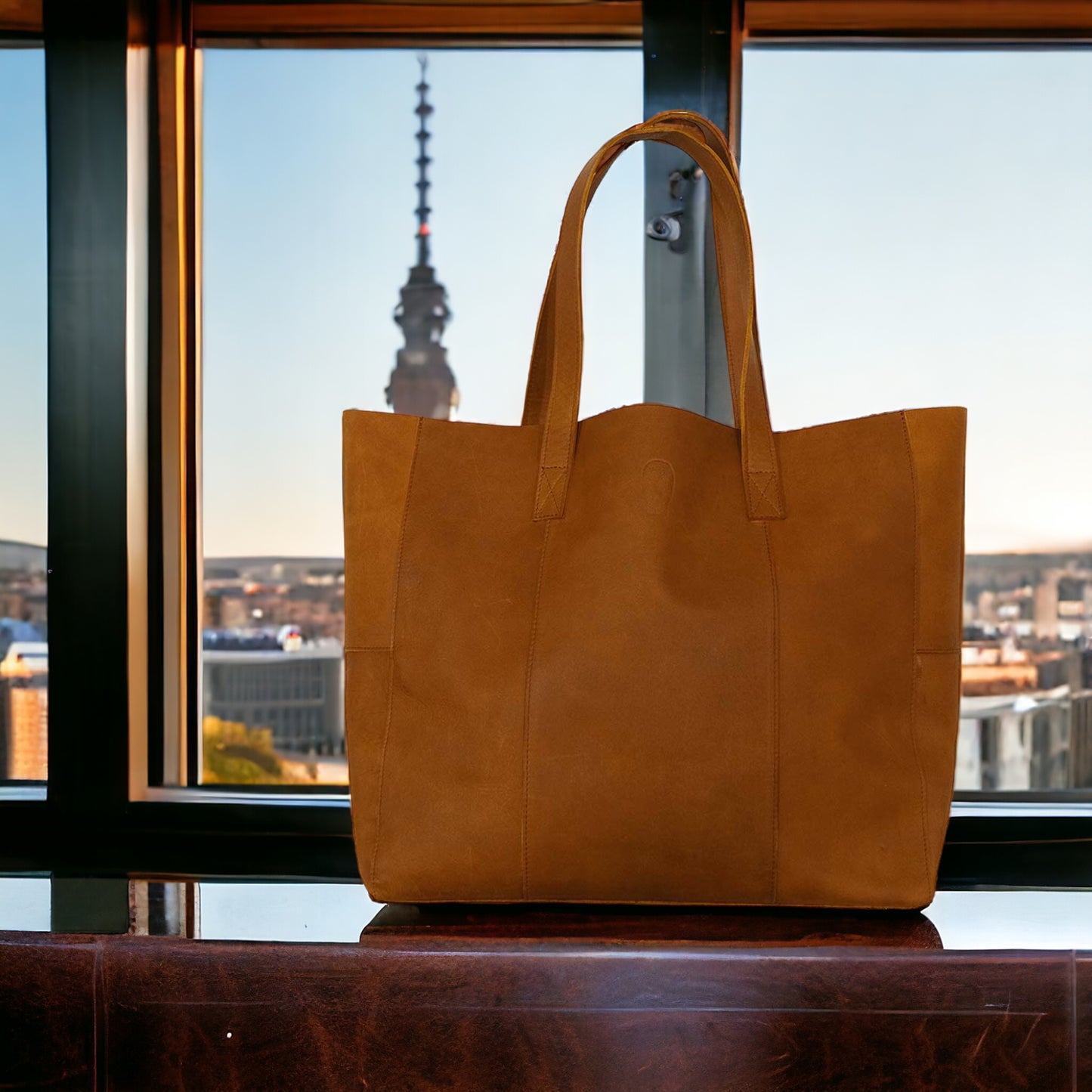 Ledertasche | Shoppen "Renee" aus Büffelleder -braun Naturprodukt - Unikat - 33 x 36 cm
