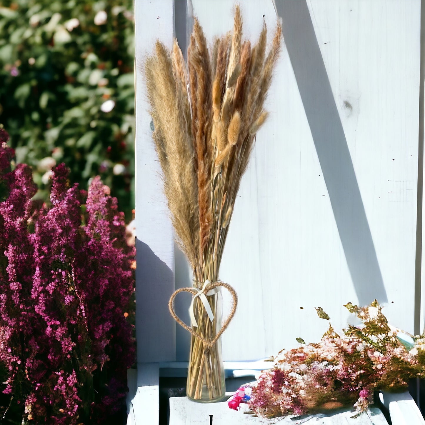 Trockenstrauß "Dried in bottle" mit Vase groß - 75 cm - Flaschenvase 25 cm