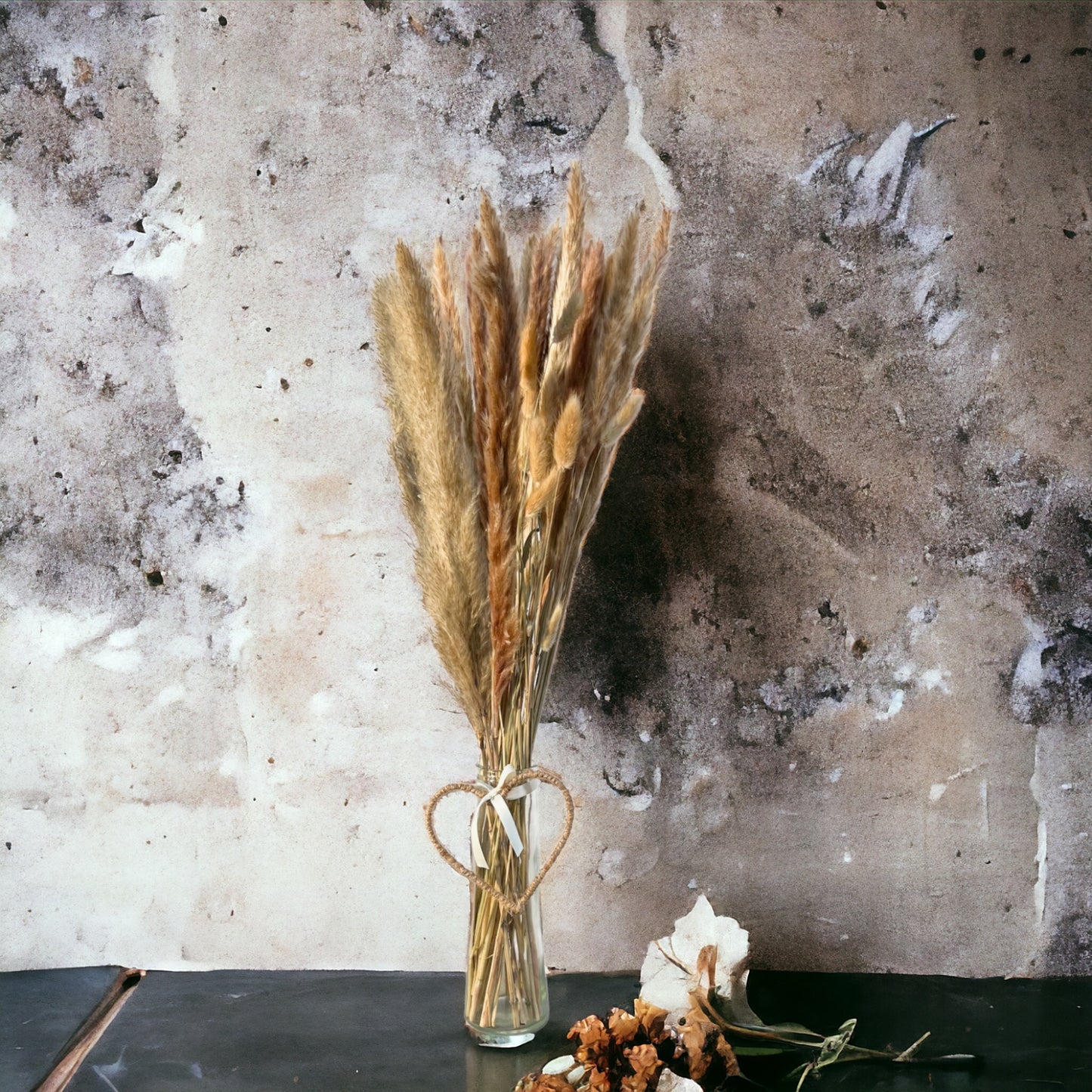 Trockenstrauß "Dried in bottle" mit Vase groß - 75 cm - Flaschenvase 25 cm