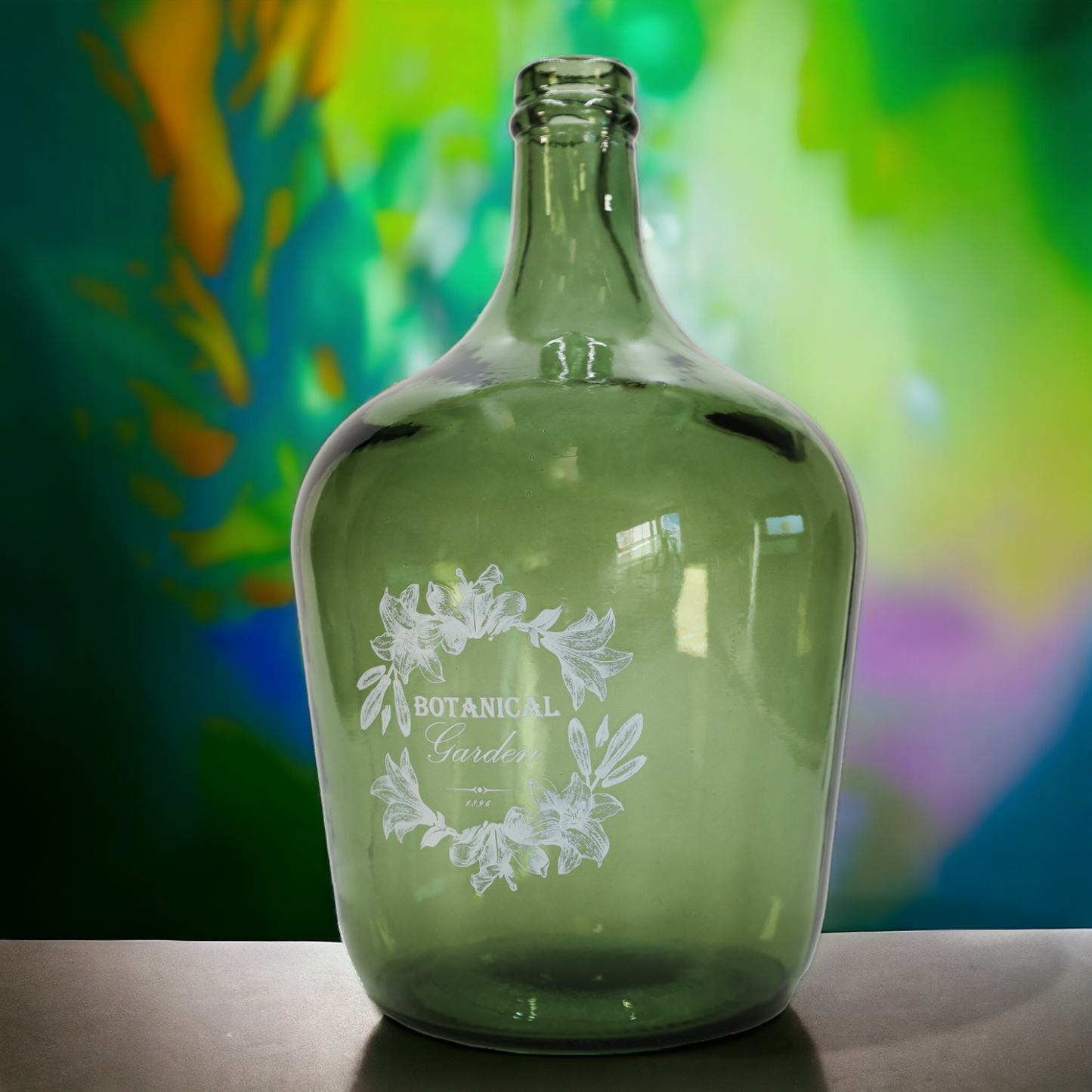 Vase - Flaschenkaraffe "Botanical" 34 l grün mit Aufdruck - 56 cm