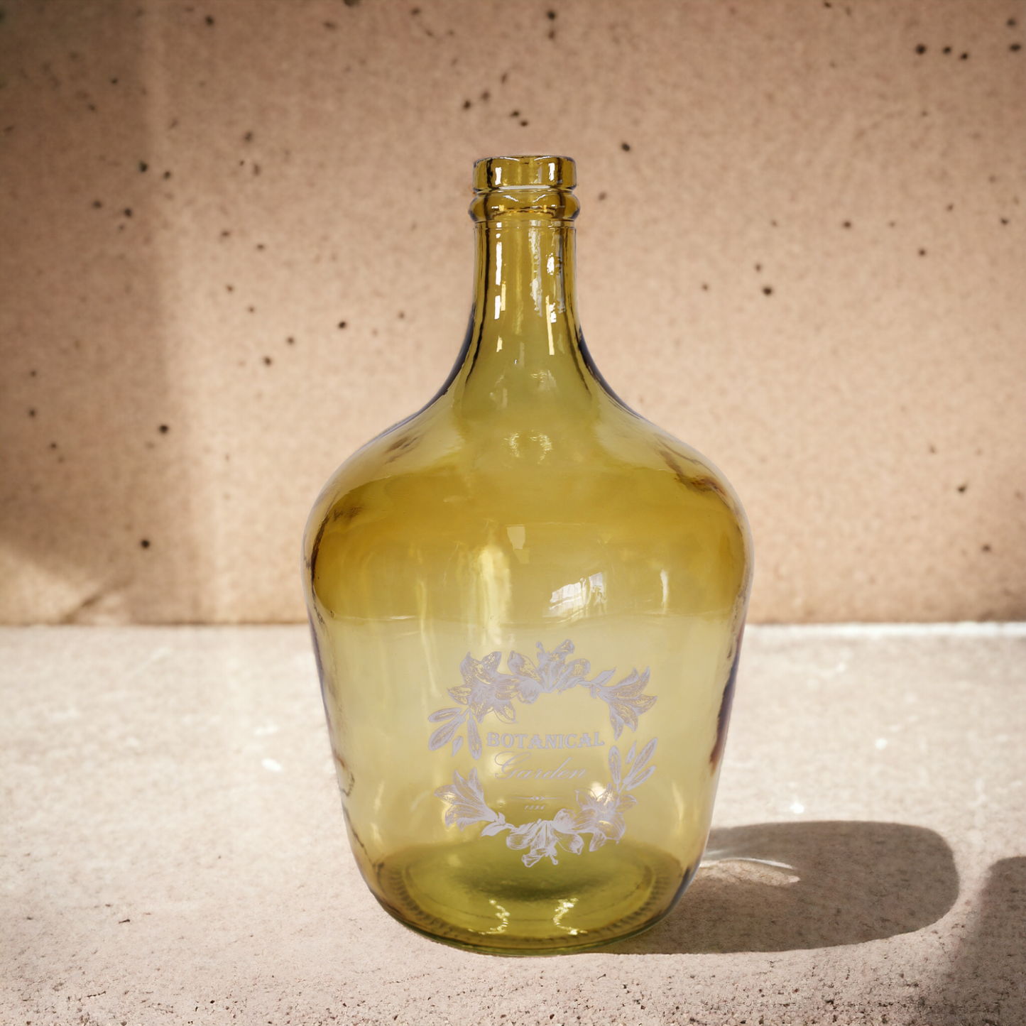 Bodenvase - Flaschenkaraffe "Botanical" hellbraun-rustikal mit Aufdruck - 30 cm