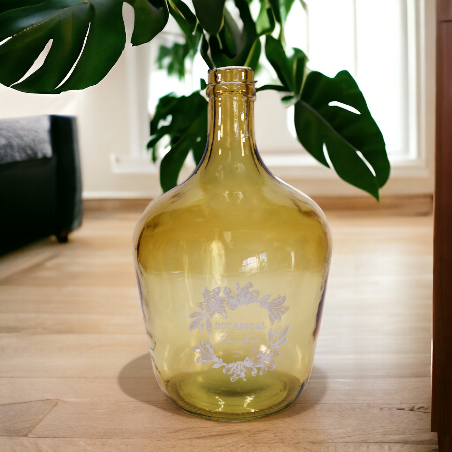 Bodenvase - Flaschenkaraffe "Botanical" hellbraun-rustikal mit Aufdruck - 30 cm