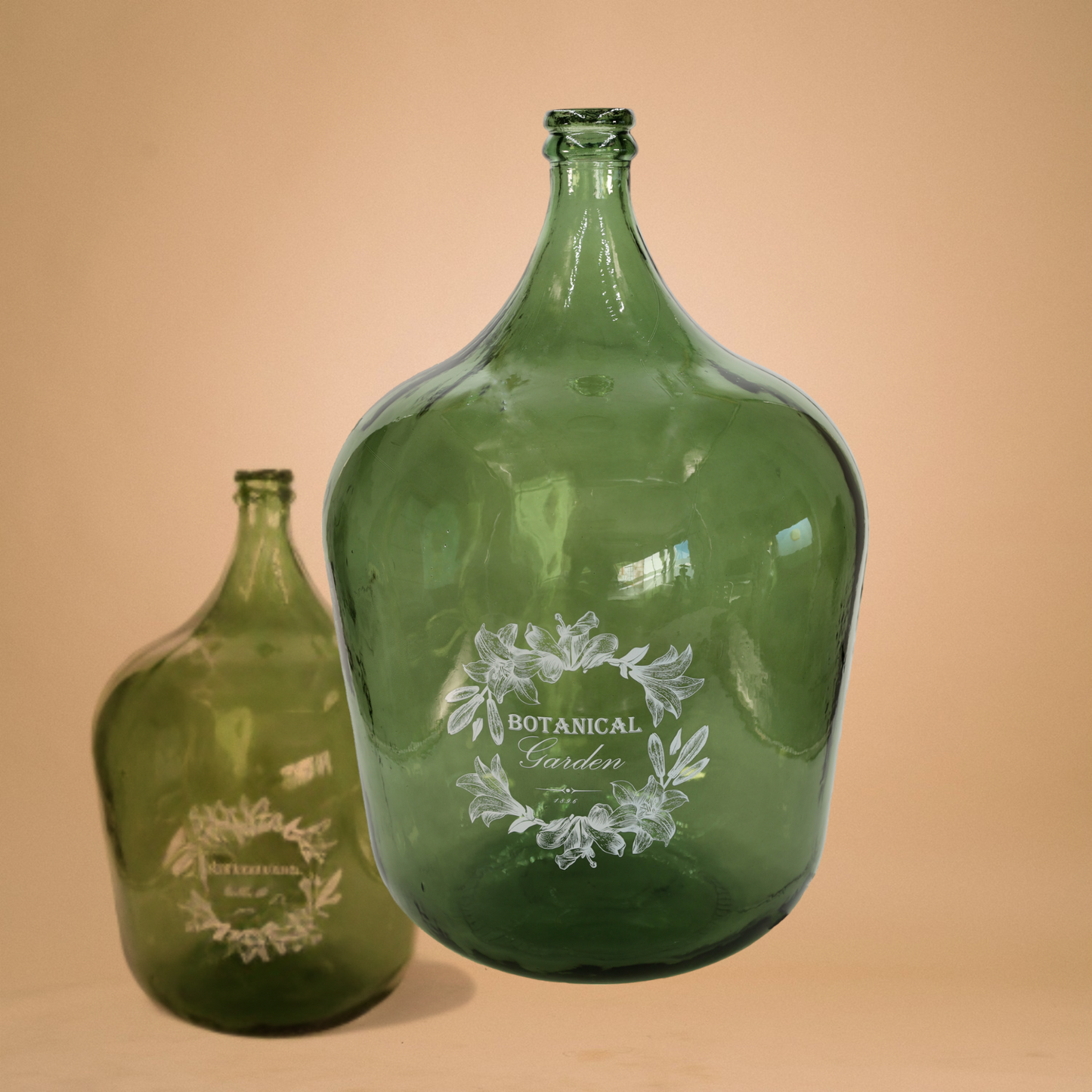 Vase - Flaschenkaraffe "Botanical" 34 l grün mit Aufdruck - 56 cm