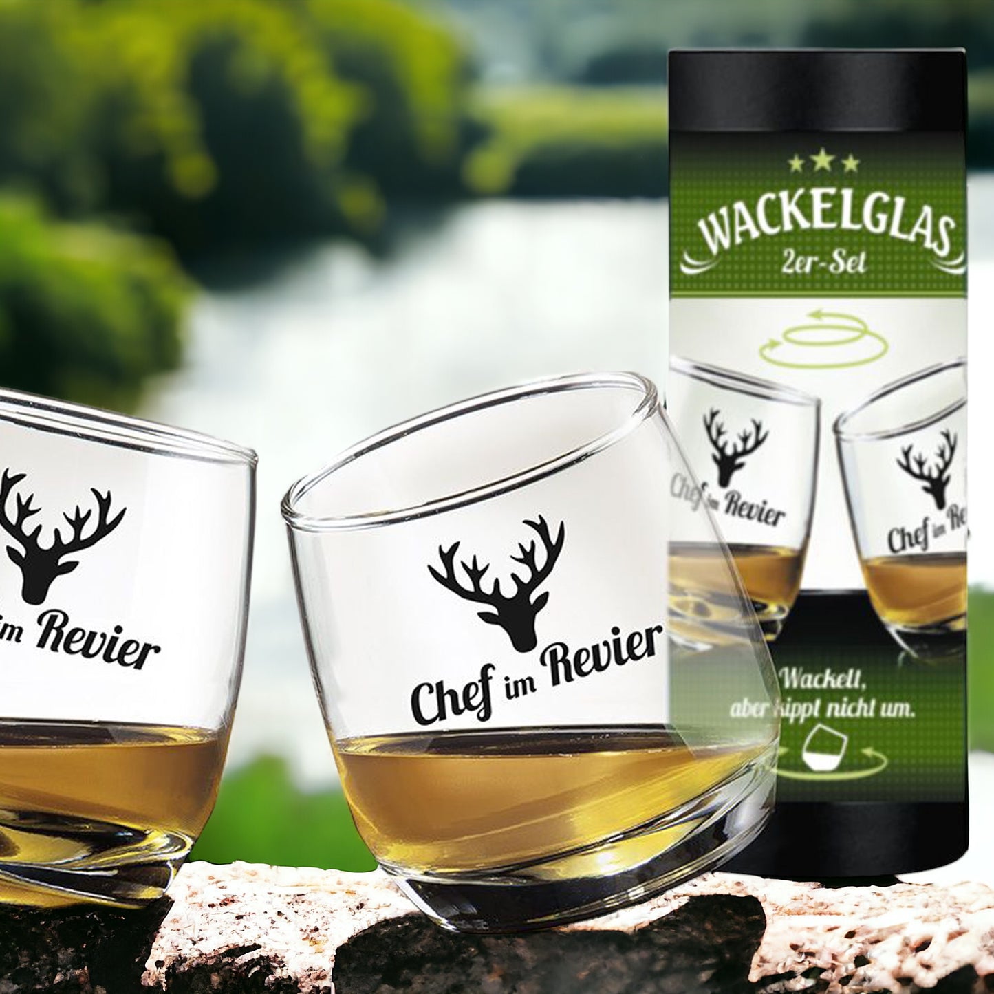 Whiskey Glas | Wackelglas "Chef" 2er-Set
