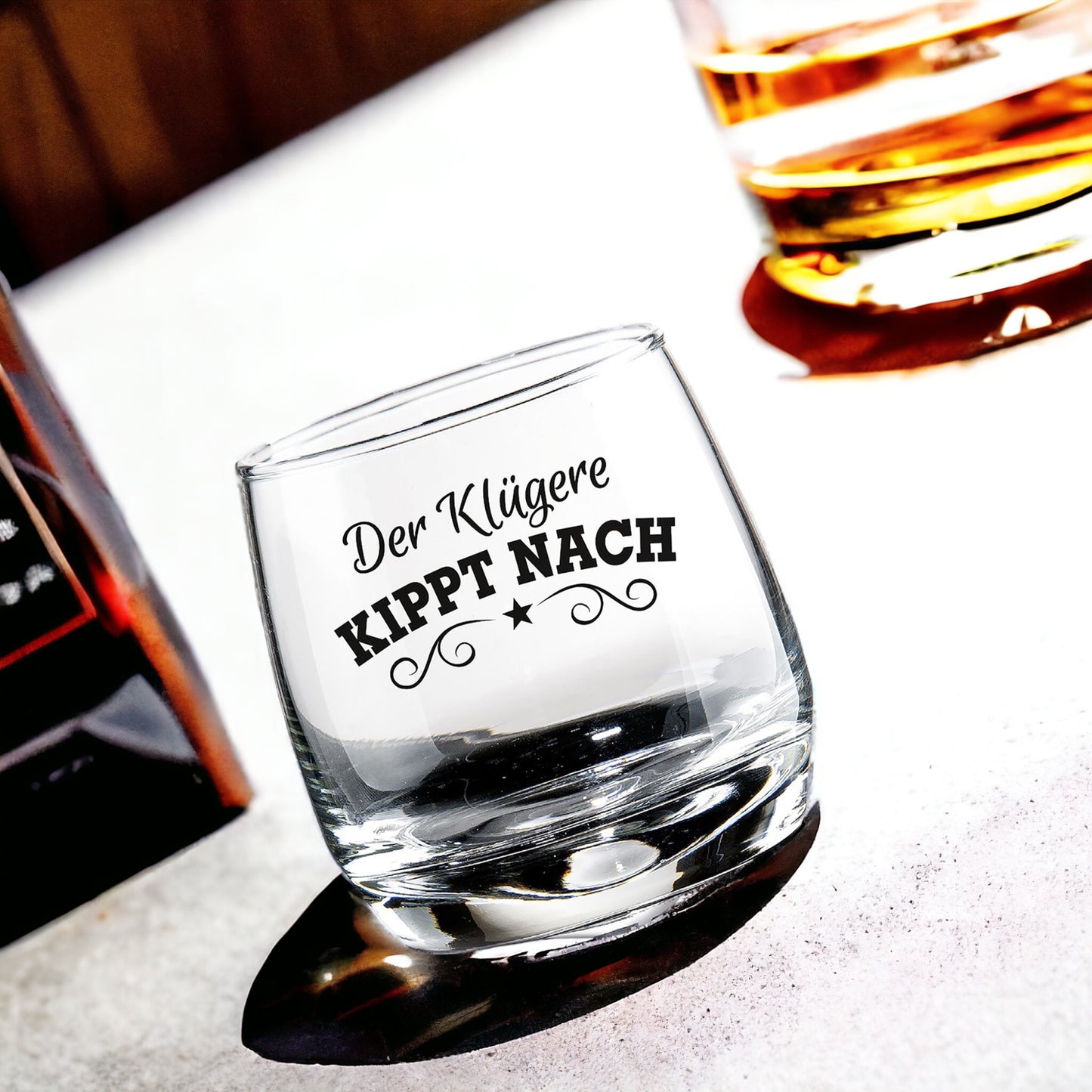 Whiskey | Glas Wackelglas "Kipp nach" 2er-Set 200 ml 8,5 x 7,5 cm