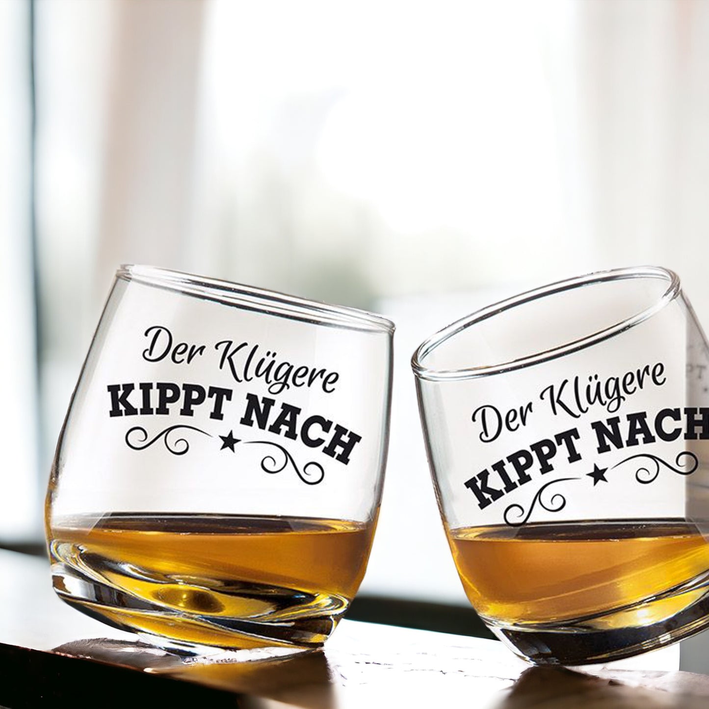 Whiskey | Glas Wackelglas "Kipp nach" 2er-Set  200 ml 8,5 x 7,5 cm