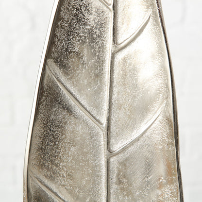 Deko "Blatt" Set 2-tlg. - moderne Skulptur | Stelldekoration aus Aluminium und Holz - 67 cm