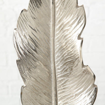 Deko "Blatt" Set 2-tlg. - moderne Skulptur | Stelldekoration aus Aluminium und Holz - 67 cm