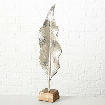 Deko "Blatt" Set 2-tlg. - moderne Skulptur | Stelldekoration aus Aluminium und Holz - 67 cm