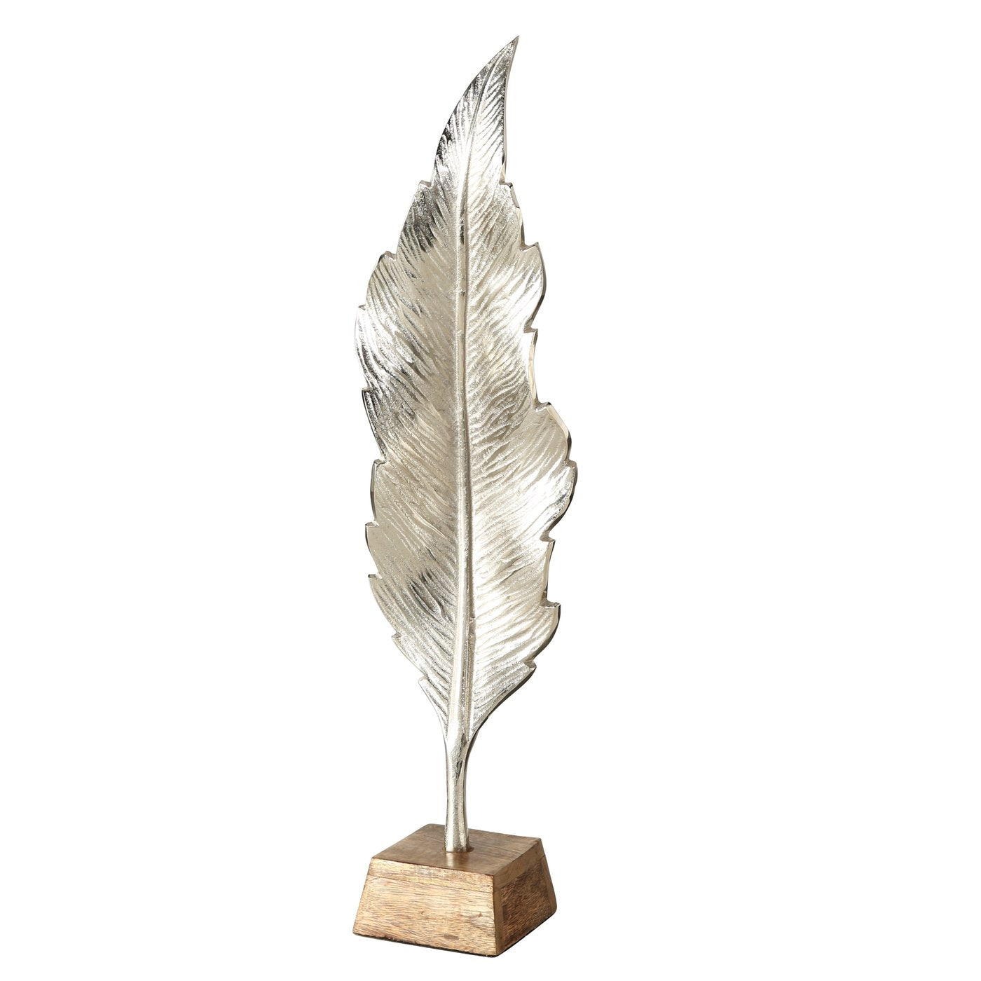 Deko "Blatt" Set 2-tlg. - moderne Skulptur | Stelldekoration aus Aluminium und Holz - 67 cm