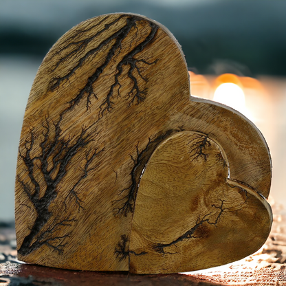 Holz Herz "Rustik" groß, 21 cm, Stelldekoration Doppelherz