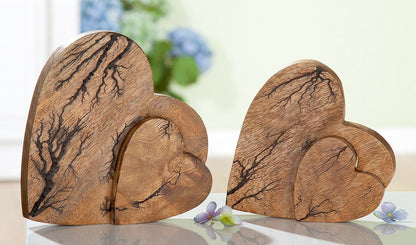 Holz Herz "Rustik" groß, 21 cm, Stelldekoration Doppelherz