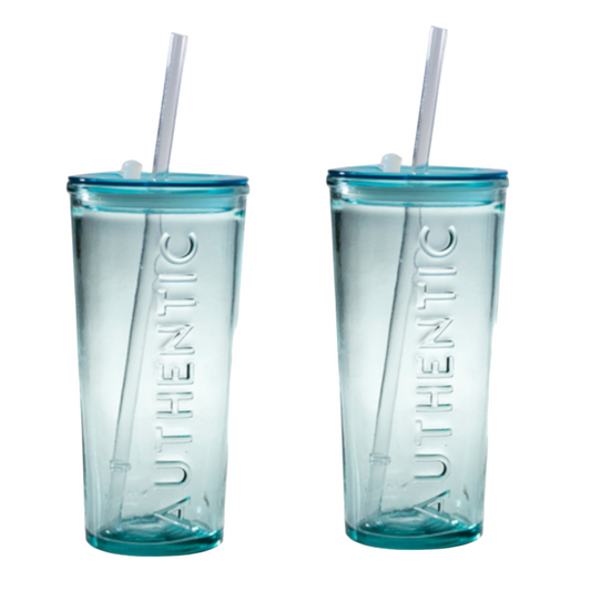 Glas | Trinkglas - to go "Authentic" mit Stohhalm und Decker 500 ml 2er Set
