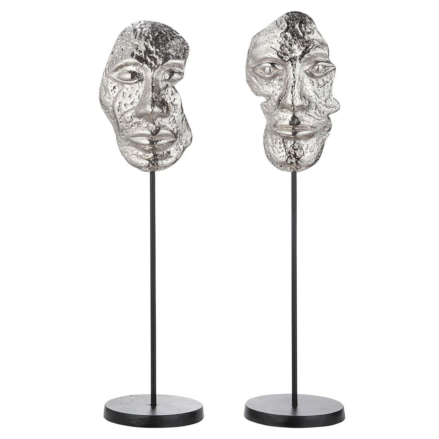 Skupltur "Masken" aus Alu - silber- moderne Dekoration 2 tlg. Set