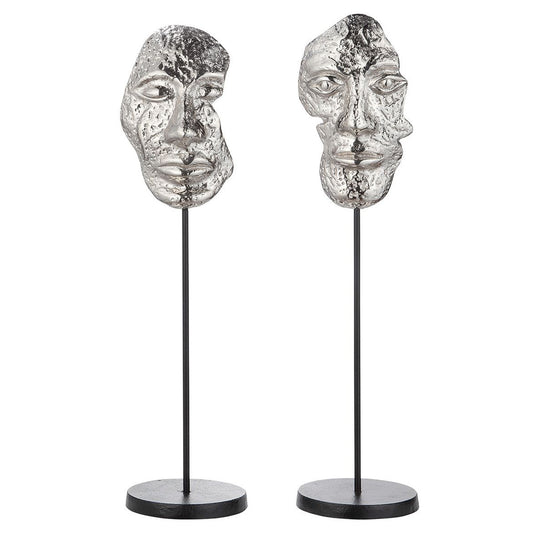 Skupltur "Masken" aus Alu - silber- moderne Dekoration 2 tlg. Set