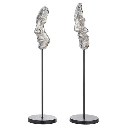 Skulptur "Masken" aus Alu 2er Set - silber- moderne Dekoration 11 x 43,5 cm