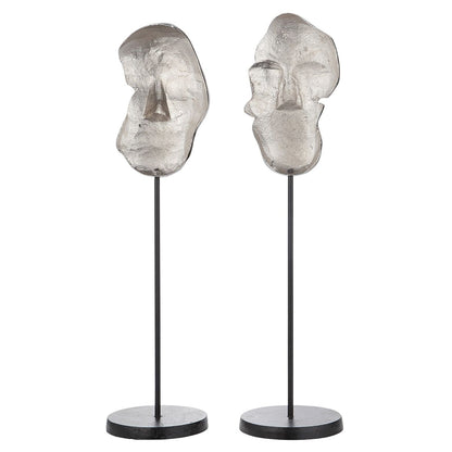 Skulptur "Masken" aus Alu 2er Set - silber- moderne Dekoration 11 x 43,5 cm