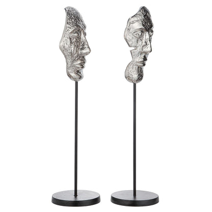 Skulptur "Masken" aus Alu 2er Set - silber- moderne Dekoration 11 x 43,5 cm