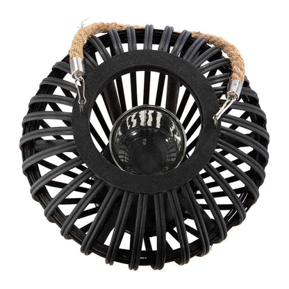 Laterne | Windlicht aus Weide - zum hängen oder stellen - bauchig, schwarz - 26 cm