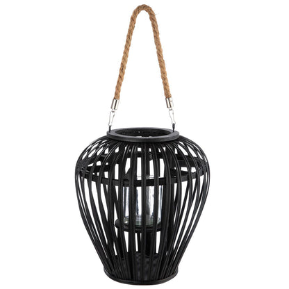 Laterne | Windlicht aus Weide - zum hängen oder stellen - bauchig, schwarz - 26 cm