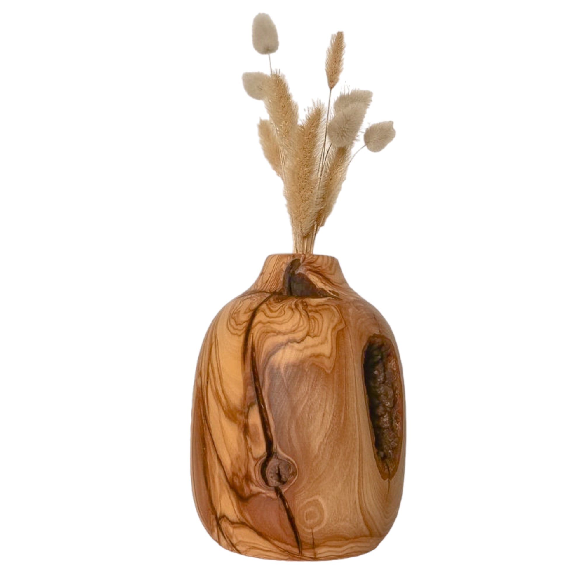 Designervase "Sfaira" aus Olivenholz aus Griechenland - Unikat - 12 x 14 cm 