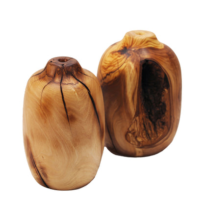 Designervase "Sfaira" aus Olivenholz aus Griechenland - Unikat - 12 x 14 cm