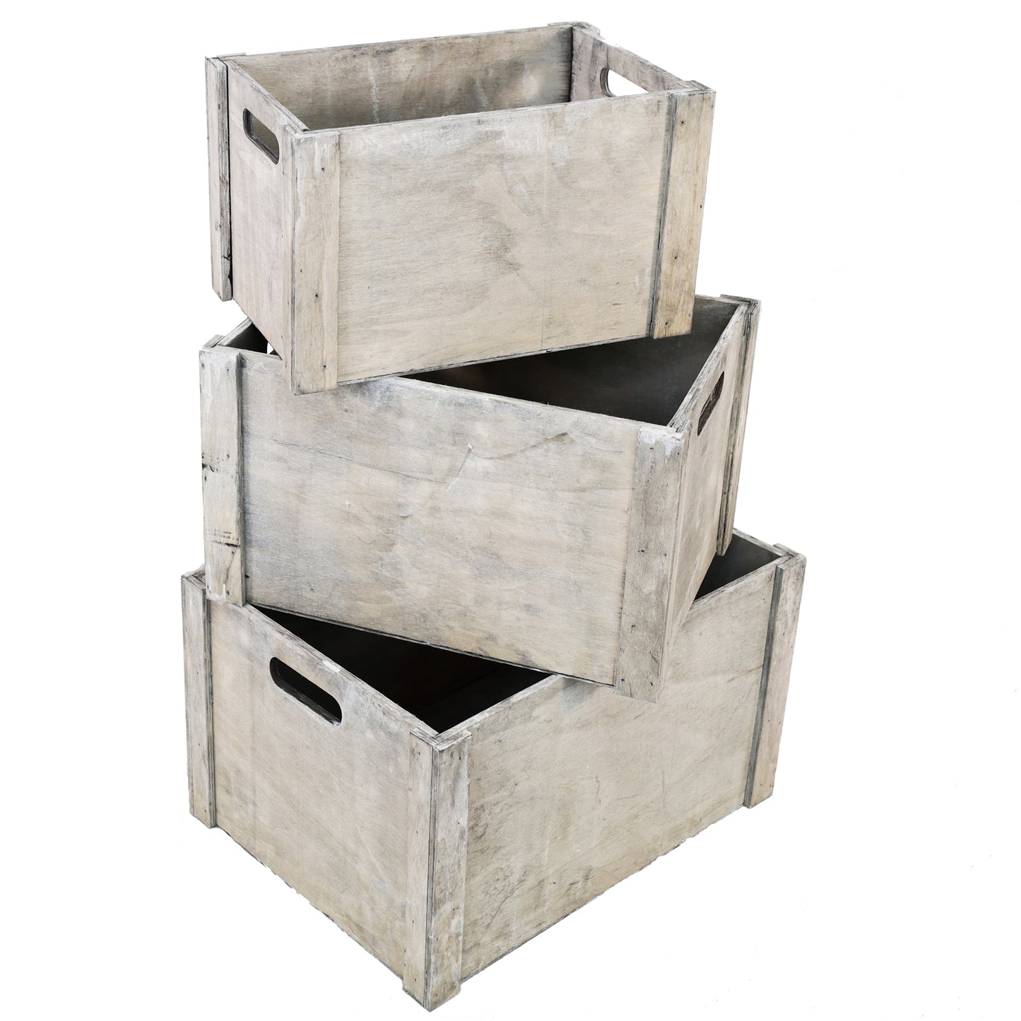 Holzkiste | Ordnungsbox "Vintage" grau mit Griff 3er - Set 40 cm