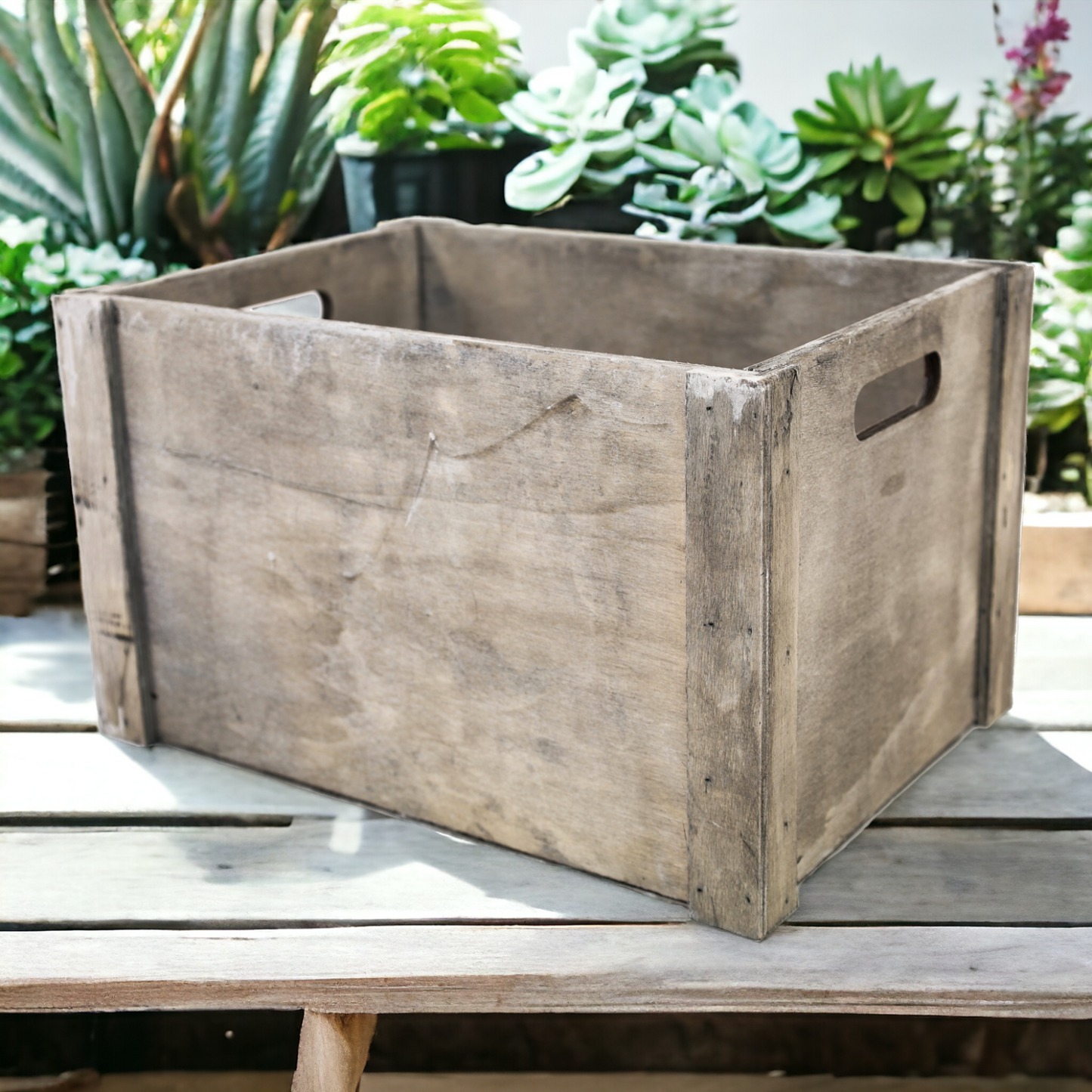 Holzkiste | Ordnungsbox "Vintage" grau mit Griff 3er - Set 40 cm