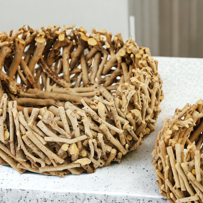 Holzkorb | Schale aus Teebaumstrauchästen 2 tlg. - Handarbeit - 43 cm | 30 cm