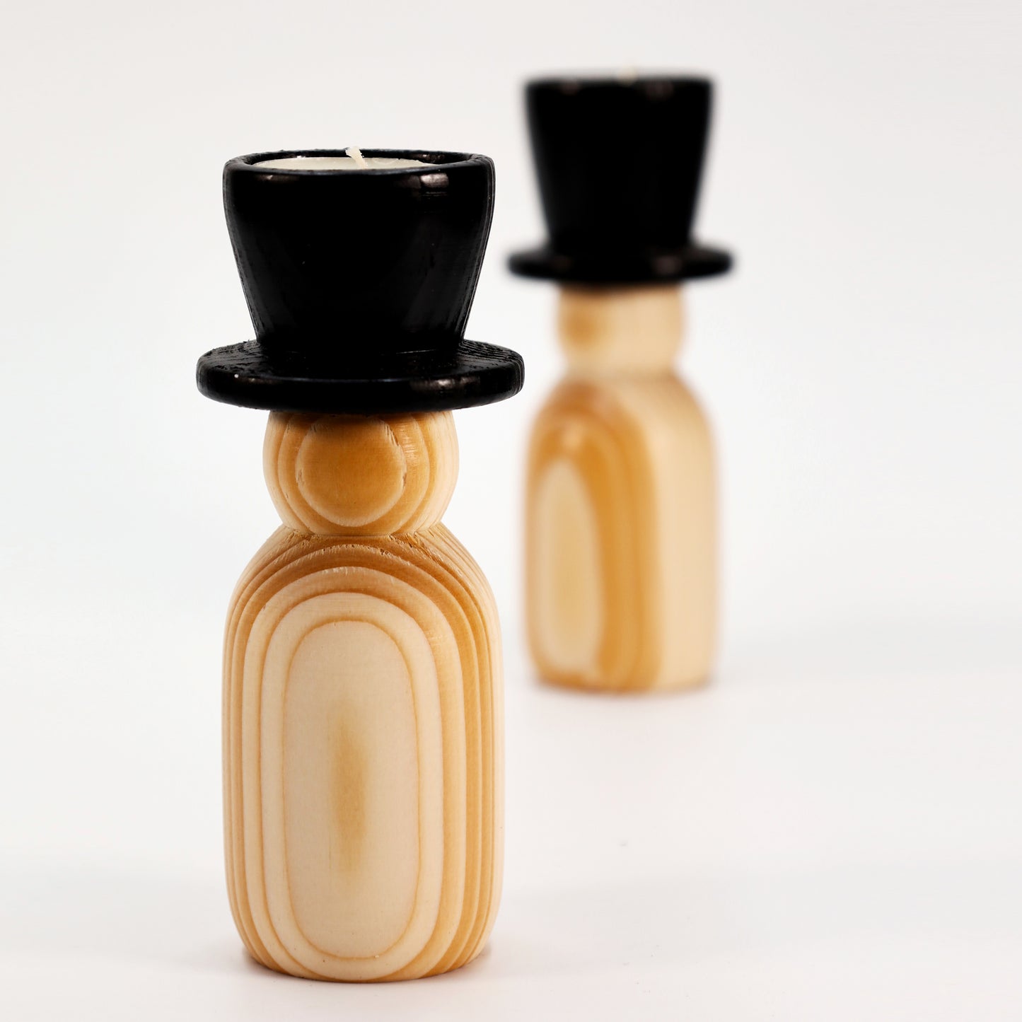 Kerzenhalter "Schornsteinfeger" aus Olivenholz 4er Set - 15 x 6 cm Handmade - Unikat