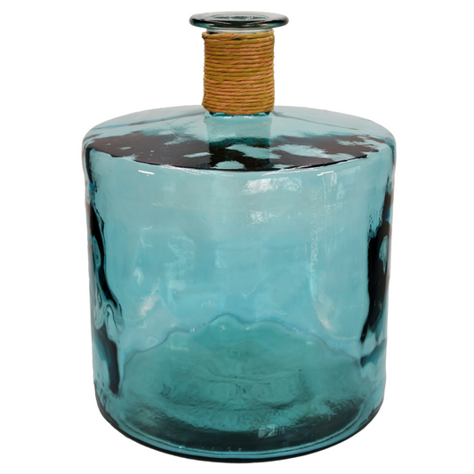 Vase | Bodenvase "Frances"  XL 45 cm blau mit Naturkordel