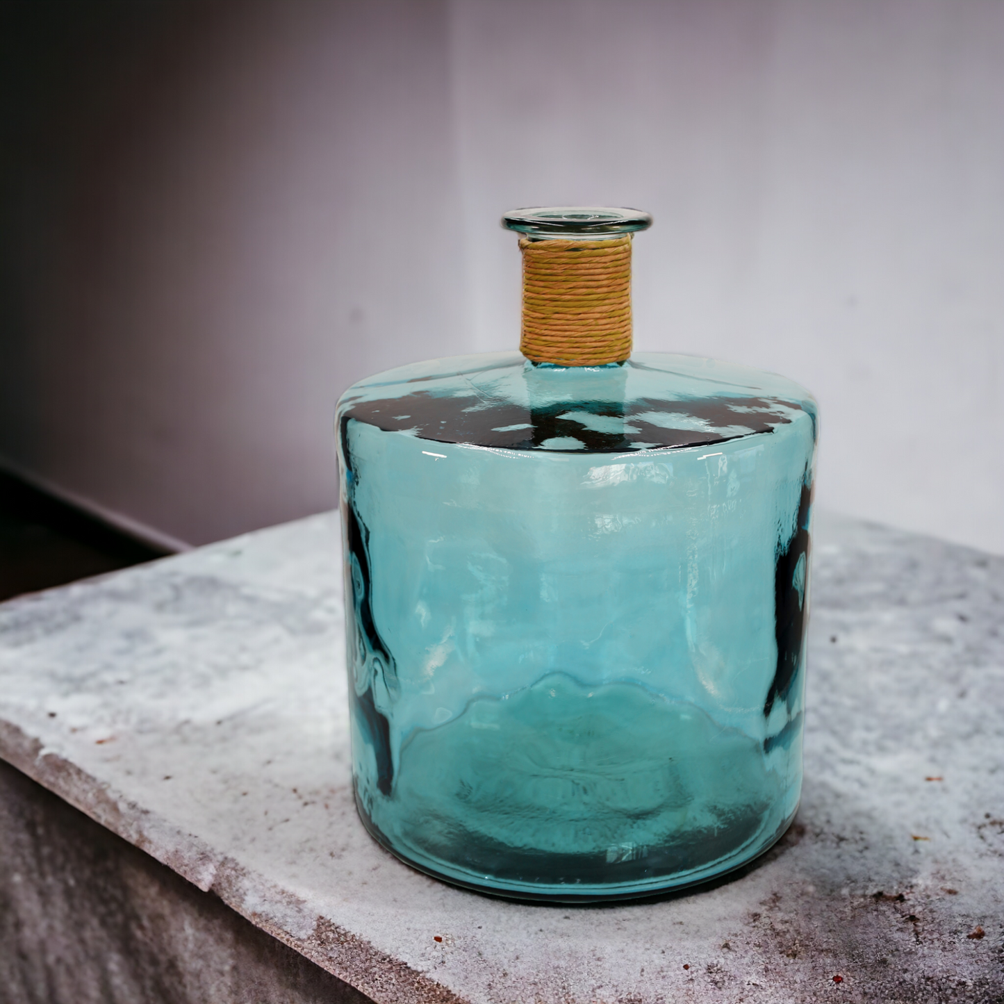 Vase | Bodenvase "Frances"  XL 45 cm blau mit Naturkordel