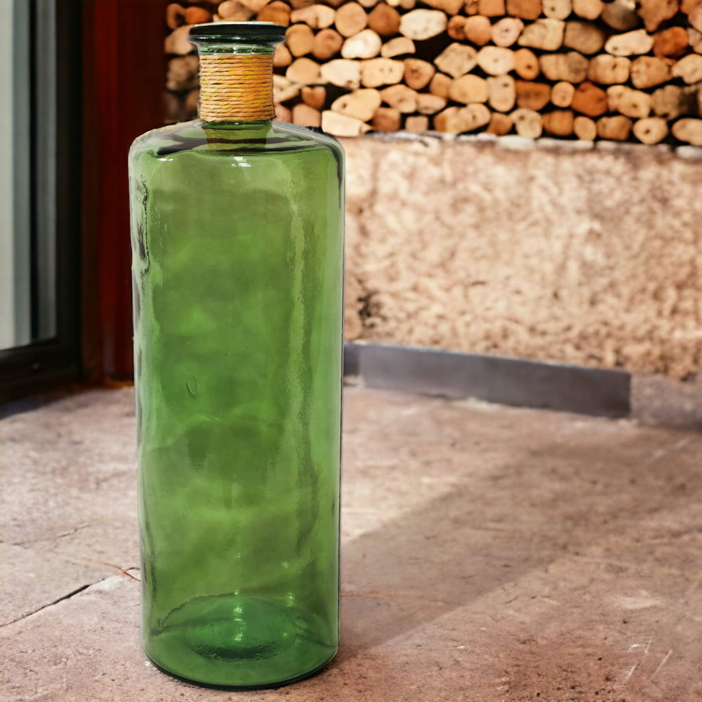 Vase | Bodenvase XXL "Frances" grün  75 cm mit Naturkordel