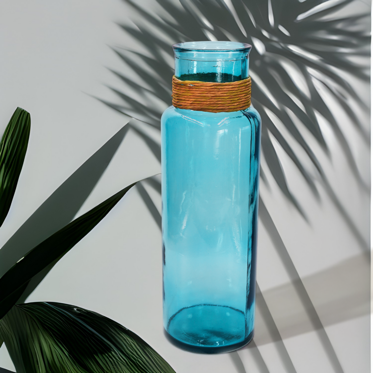 Vase | Bodenvase XL "Noa" 45 cm blau mit Naturkordel