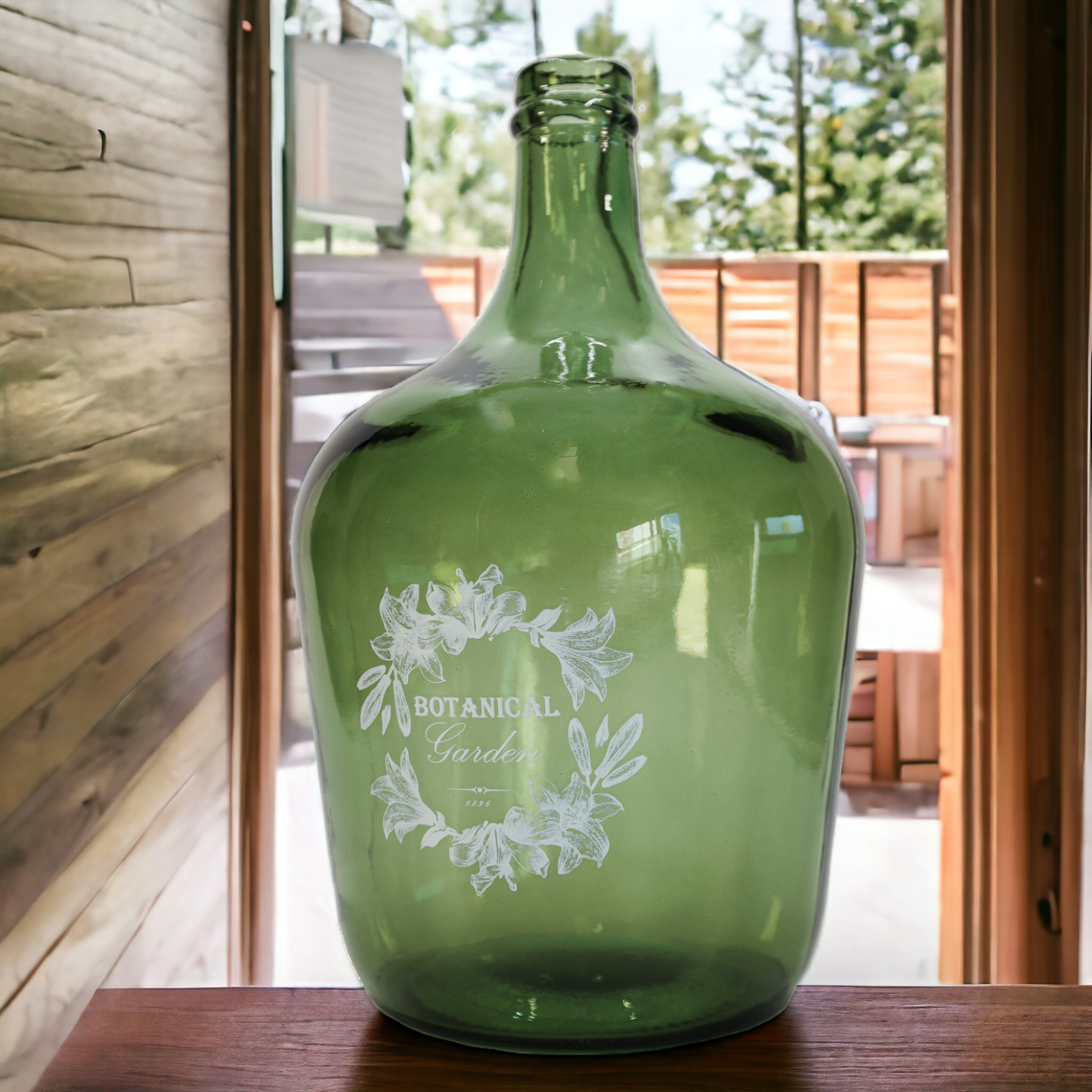 Vase | Flaschenkaraffe XL 34 l "Botanical" grün, mit Aufdruck 56 cm