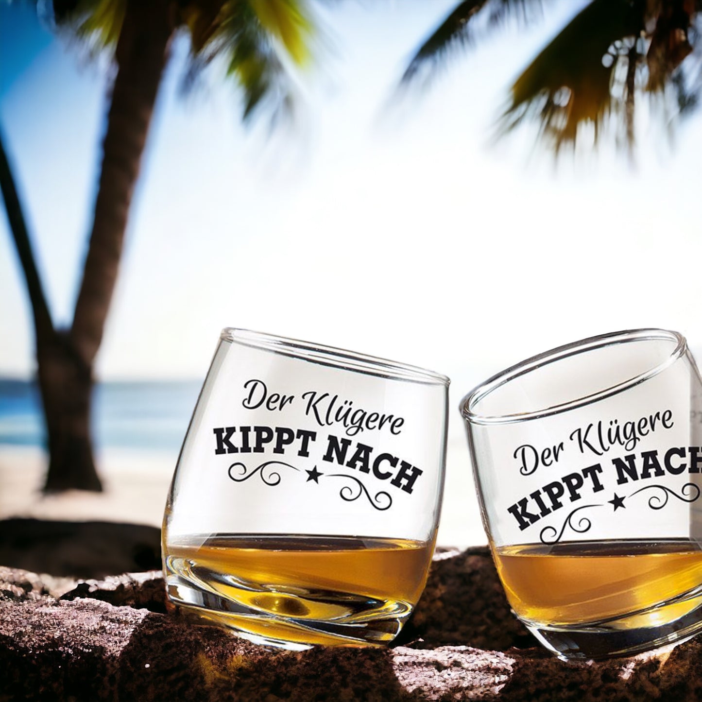 Whiskey | Glas Wackelglas "Kipp nach" 2er-Set  200 ml 8,5 x 7,5 cm