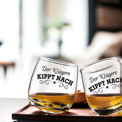 Whiskey | Glas Wackelglas "Kipp nach" 2er-Set  200 ml 8,5 x 7,5 cm