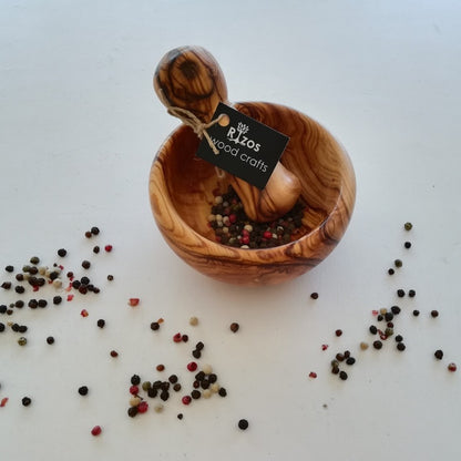 Mörser mit Stößel aus Olivenholz - Made in Greece - Unikat - 10 cm